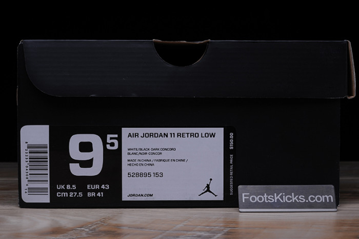 air jordan 11 retro low "concord" black/ white mens 528895-153